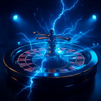 Roulette wheel crackling with electric blue lightning in Lightning Roulette