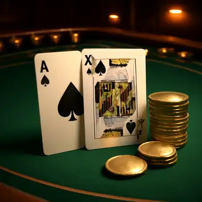 Ace and king on green felt with gold chips at our VIP blackjack table